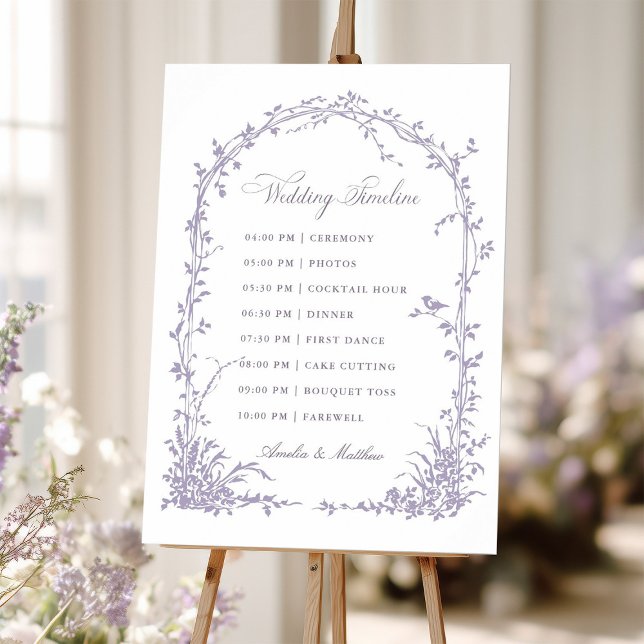 Lavender Botanischer Bogen-Garten-Hochzeits-Zeitpl Poster (Von Creator hochgeladen)