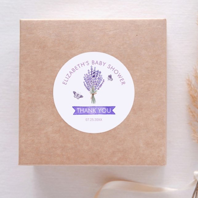 Lavender Bouquet Baby Dusche Vielen Dank Runder Aufkleber (Von Creator hochgeladen)