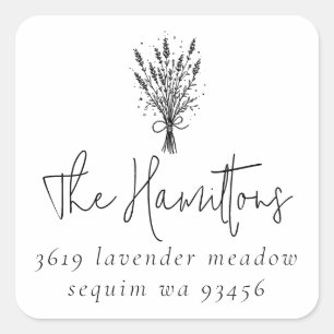 Lavender Bouquet Script Rücksendeadresse Quadratischer Aufkleber