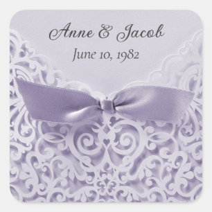 Lavender Bow on Lace Wedding Vow Erneuerung Quadratischer Aufkleber