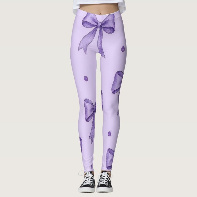 Lavender Bow Pattern Leggings (Vorderseite)
