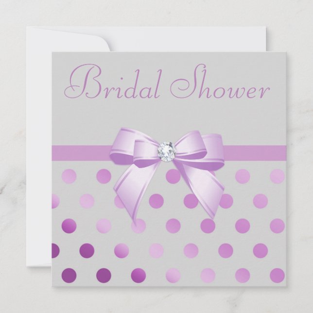 Lavender Bow Polka Dots Grau Brautparty Einladung (Vorderseite)
