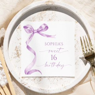 Lavender Bow Sweet 16 Geburtstagsparty Serviette