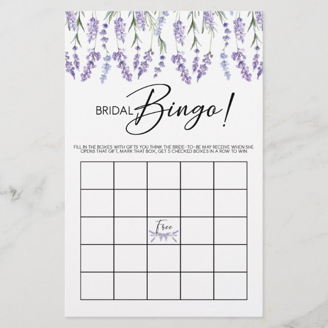 Lavender Brautparty Bingo Game (Vorderseite)
