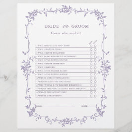 Lavender 'Bride or Groom' Bridal Shower Game