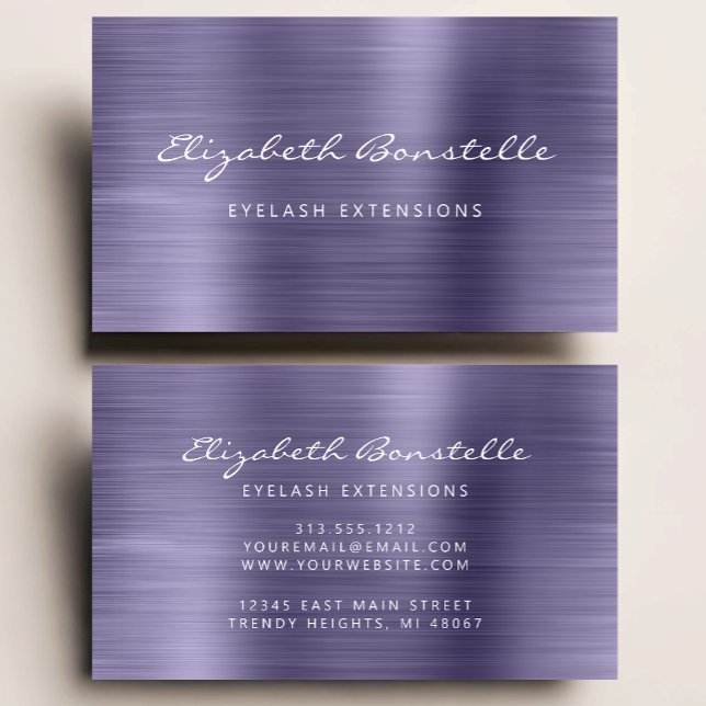 Lavender Brushed Metal Script Makeup Artist Busine Visitenkarte (Von Creator hochgeladen)