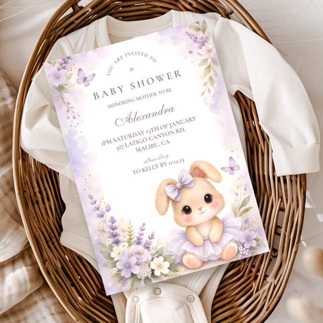 Lavender Bunny Floral Baby Shower Einladung (Von Creator hochgeladen)