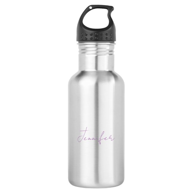 Lavender Calligraphy Elegant Schlichter Name Edelstahlflasche (Vorderseite)