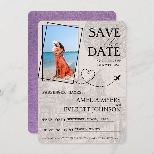 Lavender Cancun Pass Save the Date (Vorne/Hinten)
