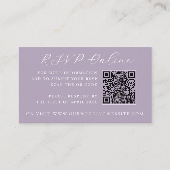 Lavender Castle QR-Code Hochzeitswebsite RSVP Begleitkarte (Vorderseite)