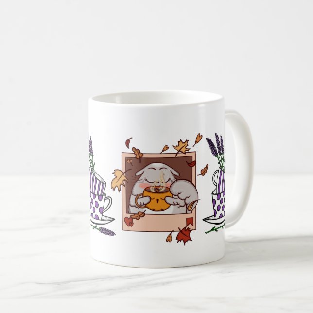 Lavender Cat Coffee Drink Poster - Charmante Felin Kaffeetasse (VorderseiteRechts)