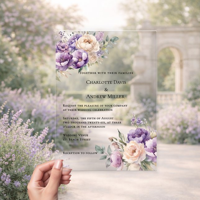 Lavender champagne cream floral luxury wedding acryleinladungen (Von Creator hochgeladen)