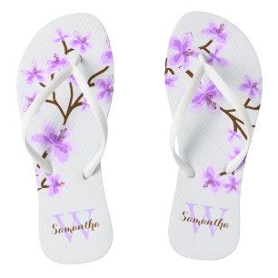 Lavender Cherry Blüten Mit Monogramm Flip Flops