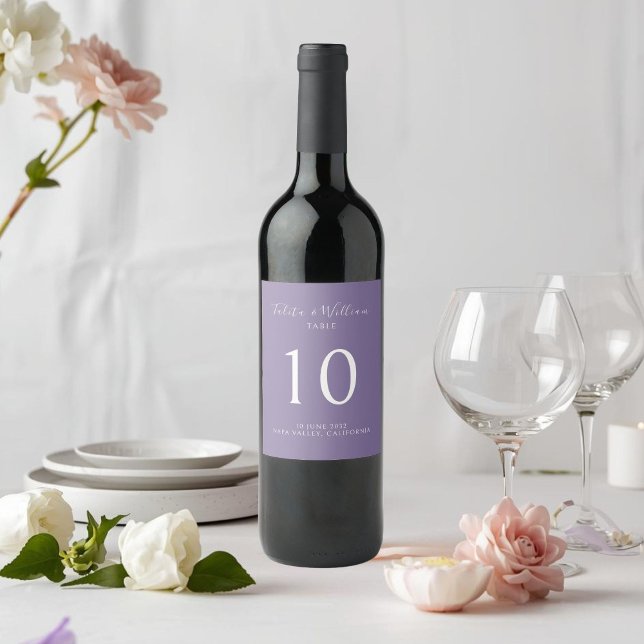 Lavender | Chic Table Number Wedding Wine Label  Weinetikett (Von Creator hochgeladen)