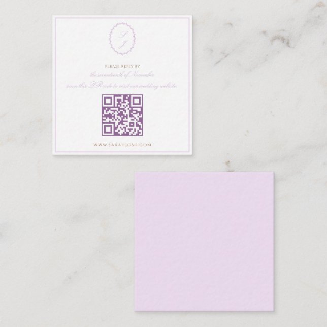 Lavender Classic Monogram QR UAWG Wedding Begleitkarte (Vorne/Hinten)