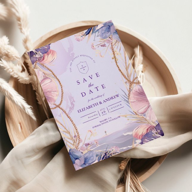 Lavender Coastal Seashell Rope Wedding Save The Date (Von Creator hochgeladen)