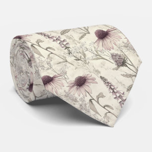 Lavender Coneflower Sketch Botanische Hochzeit Krawatte