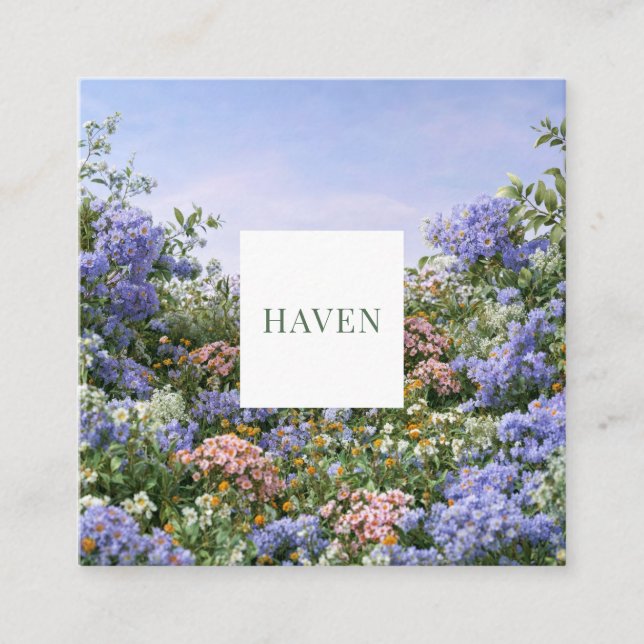 Lavender Coral Floral Meadow Square Frame Quadratische Visitenkarte (Vorderseite)