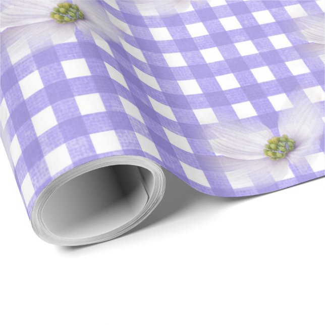 Lavender Cosmos Blume über Gingham Geschenkpapier (Rolleneckpunkt)