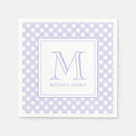 Lavender Country Style Gingham Pattern Monogram Serviette