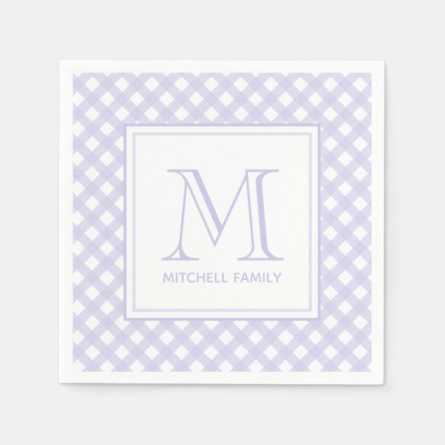Lavender Country Style Gingham Pattern Monogram Serviette (Vorderseite)