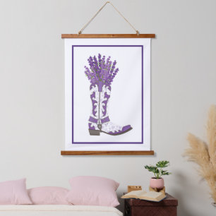 Lavender Cowboy Boot Wandteppich Mit Holzrahmen