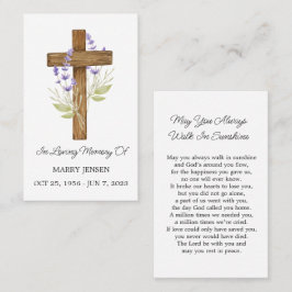 Lavender Cross Memorial Funeral Prayer Card Visitenkarte