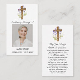 Lavender Cross Memorial Photo Funeral Prayer Card Visitenkarte
