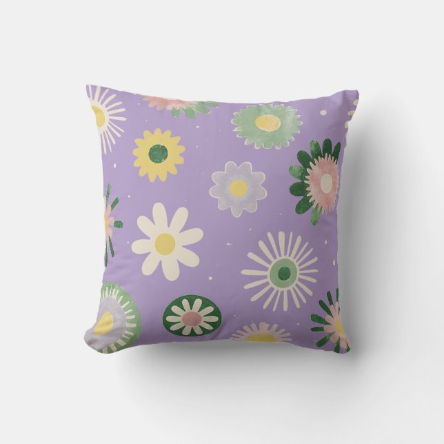 Lavender Daisy Floral Pillow Kissen (Vorderseite)