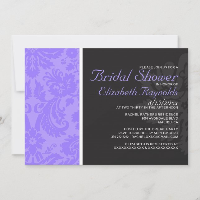 Lavender Damask Bridal Dusche Einladungen (Vorderseite)