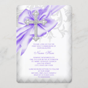 Lavender Damask Cross First Communation Einladung