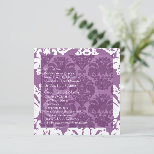 Lavender Damask Einladung (Stehend Vorderseite)