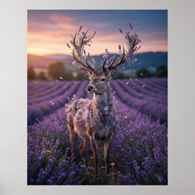 Lavender Deer Twilight Field Poster (Vorne)