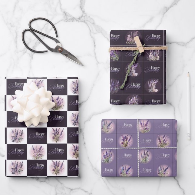 Lavender Design Geburtstagsgeschenk-Wrapper Geschenkpapier Set (Vorderseite)