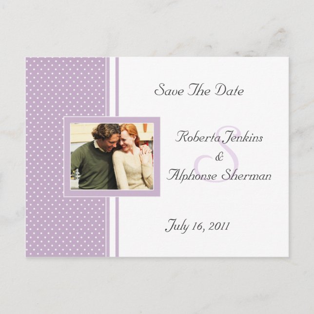 Lavender Dotted Swiss Save the Date Ankündigungspostkarte (Vorderseite)