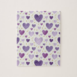 Lavender Dreams | Purple & Gold Watercolor Hearts Puzzle