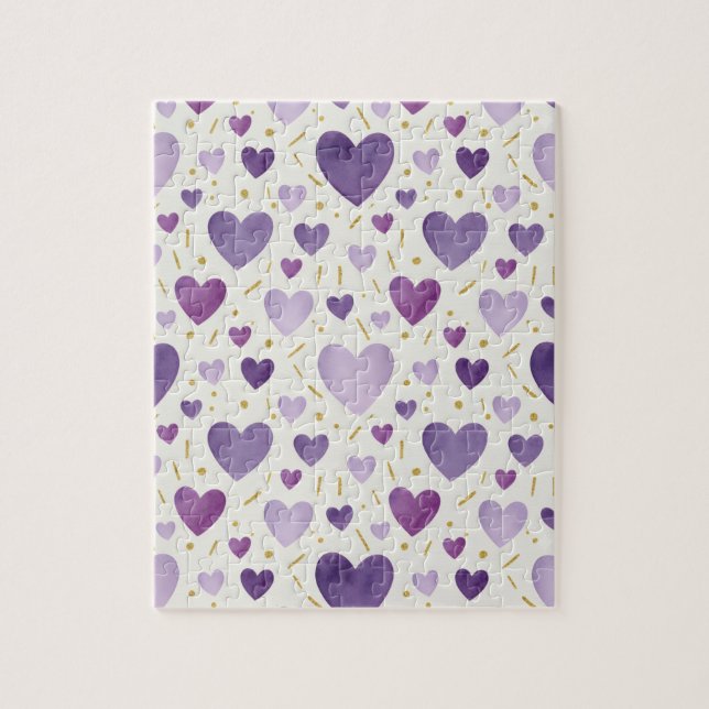 Lavender Dreams | Purple & Gold Watercolor Hearts Puzzle (Vertikal)