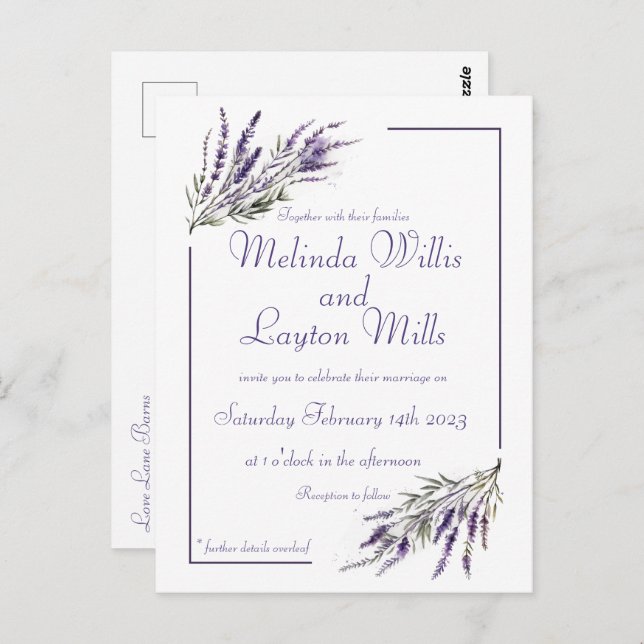 Lavender Dreams: Watercolor Wedding Postcard Postkarte (Vorne/Hinten)