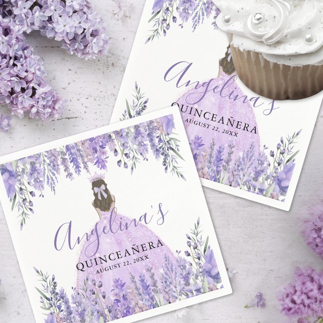 Lavender Dress Tiara Floral Lila Quinceanera Serviette (Lavender Dress Tiara Floral Purple Quinceanera Napkins)