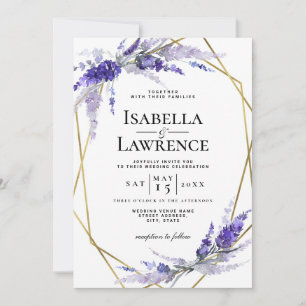 Lavender Dusty Lila Floral Gold Frame Wedding Einladung