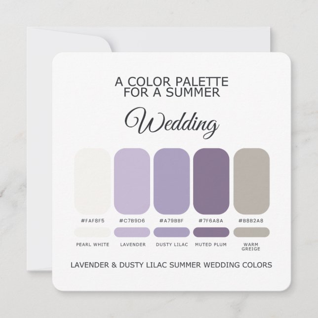 Lavender Dusty Lilac Summer Wedding Palette Card Einladung (Vorderseite)