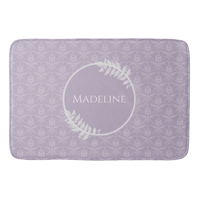 Lavender Elegant Damask Personalisiert Badematte (Vorderseite)