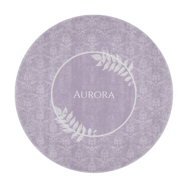 Lavender Elegant Damask Personalisiert Schneidebrett (Vorderseite)