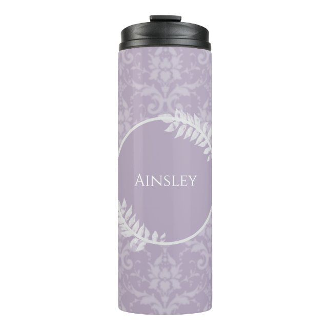 Lavender Elegant Damask Personalisiert Thermosbecher (Vorderseite)