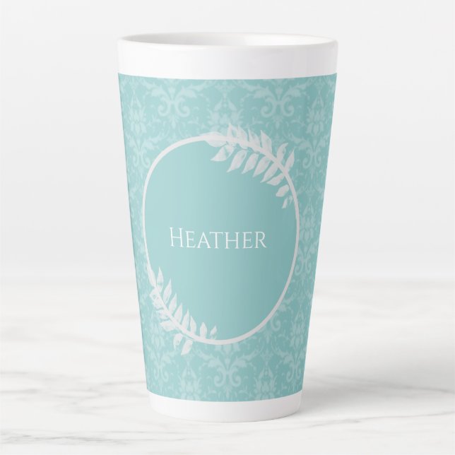 Lavender Elegant Damask Personalisierte Latte-Tass Milchtasse (Vorderseite)