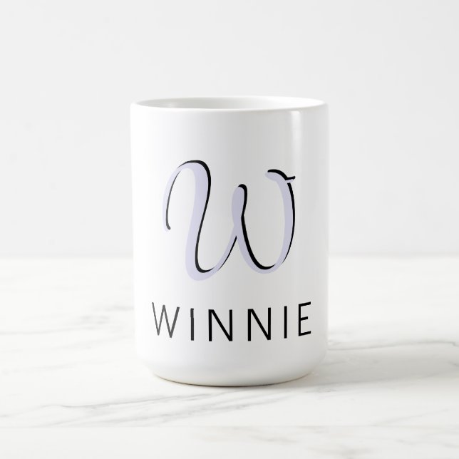 Lavender Elegant Initial Black Name | Modern Kaffeetasse (Mittel)