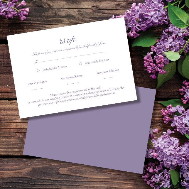 Lavender Elegant Script Wedding RSVP Karte (Von Creator hochgeladen)