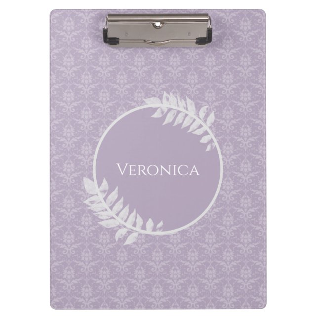 Lavender Elegante Damask-Zwischenablage Klemmbrett (Vorderseite)
