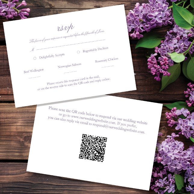Lavender Elegante Script Wedding RSVP mit QR Code (Von Creator hochgeladen)