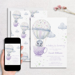 Lavender Elephant Baby braut Baby Shower Einladung